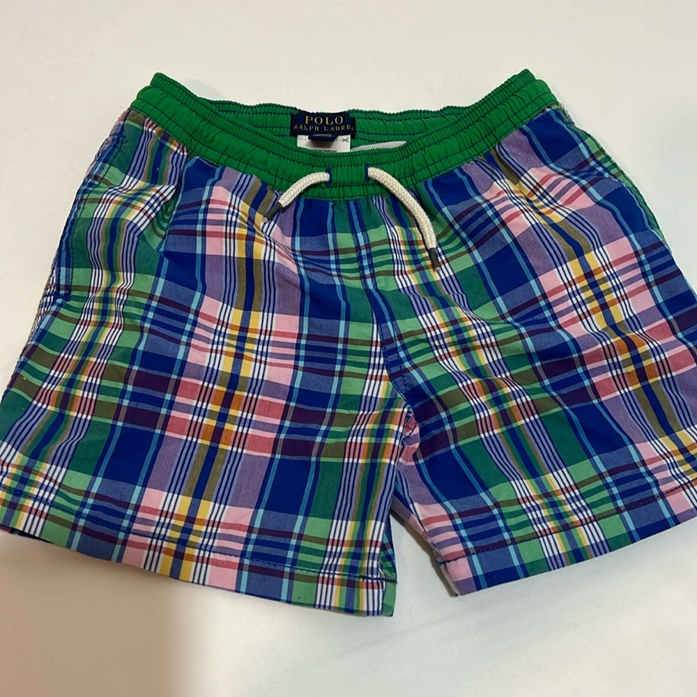 Ralph Lauren Traveler Madras swim trunk- size 6 -green/blue multi